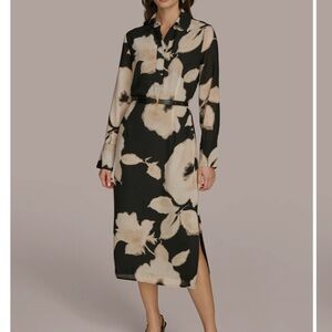 DONNA KARAN - FLORAL A-LINE MIDI DRESS